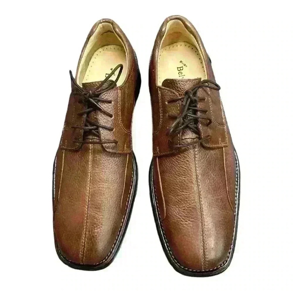 LIKE NEW BELVEDERE Bay Bridge Men's Soft Brown Pebble Leather Shoes Size 8.5D - Picture 2 of 13